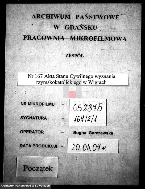 image.from.unit.number "Dowody do Akt Małżeństwa Gminy Wigierskiey od dnia 1-o Maja 1809 do dnia ostatniego kwietnia 1810 Roku."