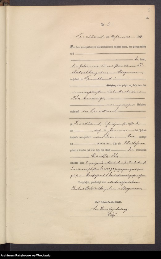 image.from.unit.number "Księga urodzeń USC Mieroszów (Friedland) 1903"