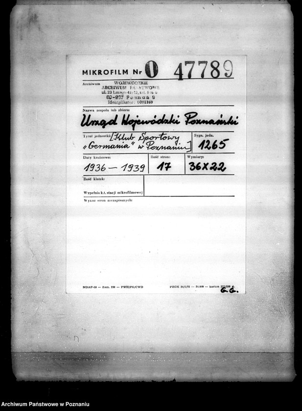 Obraz 2 z jednostki "/Klub Sportowy,,Germania" w Poznaniu/"