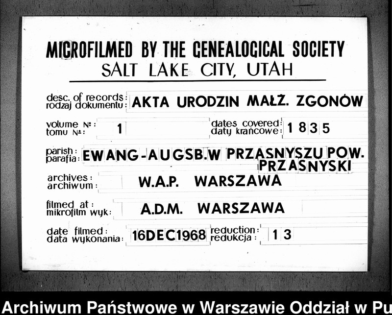 Obraz z zespołu "Akta stanu cywilnego Parafii Ewangelicko-Augsburskiej w Przasnyszu"