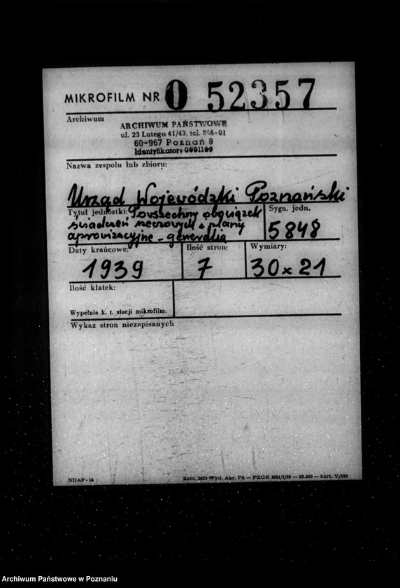 Obraz 2 z jednostki "/Powszechny obowiązek świadczeń rzeczowych i plany aprowizacyjne- generalia/"