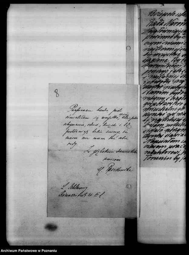 Obraz 14 z jednostki "Korespondencja różna - miedzy innymi sprawozdanie z posiedzenia Komitetu Politycznego w Berlinie, wnioski o subwencję dla Gazety Olsztyńskiej, protest profesora Eugeniusza Romera odnośnie objęcia jedynie Królestwa Polskiego nazwą Polski (nr 482), listy dra Celichowskiego"