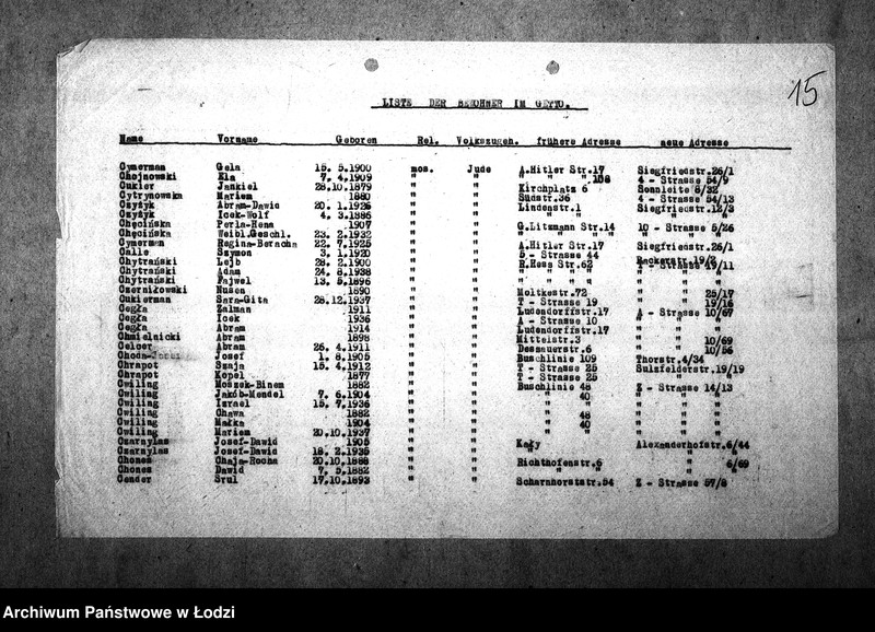 Obraz 19 z jednostki "[Alfabetyczny spis mieszkańców getta. Litera C]"