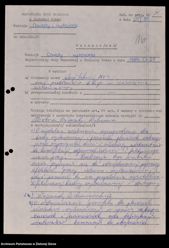 image.from.unit.number "Protokóły z posiedzeń Komisji Wychowania i Oświaty Wojewódzkiej Rady Narodowej w Zielonej Górze"