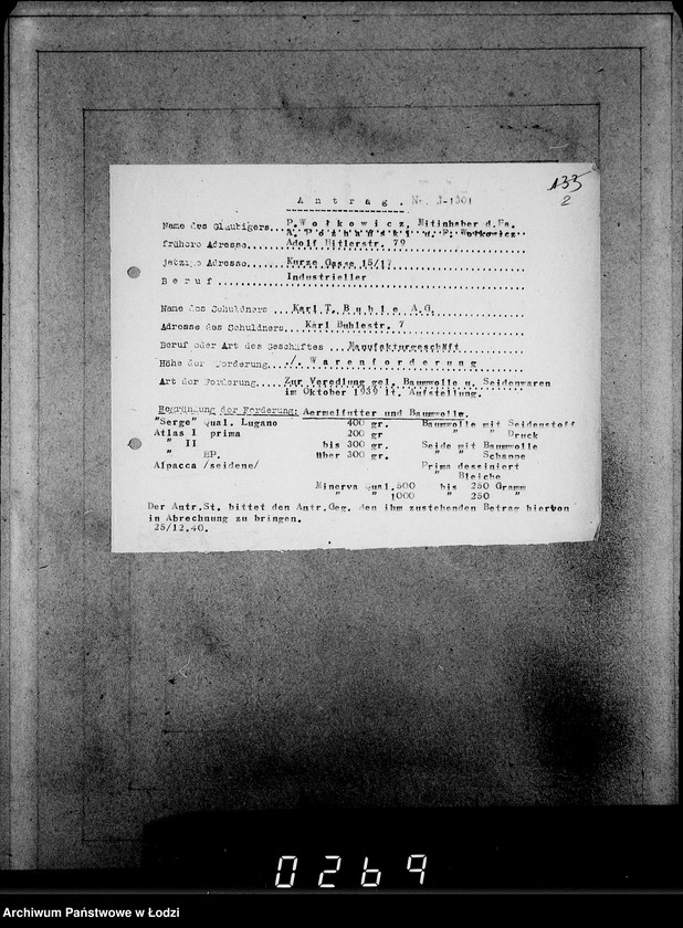 Obraz 6 z jednostki "J[uden] 1301-1320. [Wnioski Żydów z Getta o zwrot należności za towary wzięte na kredyt]"