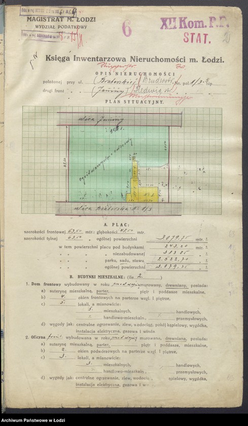 Obraz 4 z jednostki "Księga inwentarzowa nieruchomości m. Łodzi ul. Braterska"