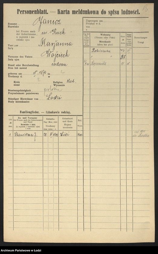 Obraz 20 z jednostki "[Spis ludności Łodzi] Janic - Janiszczak"