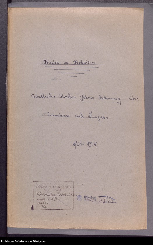 image.from.unit.number "Kobultische Kirchen Jahres-Rechnung über Einnahme und Ausgabe Geld"