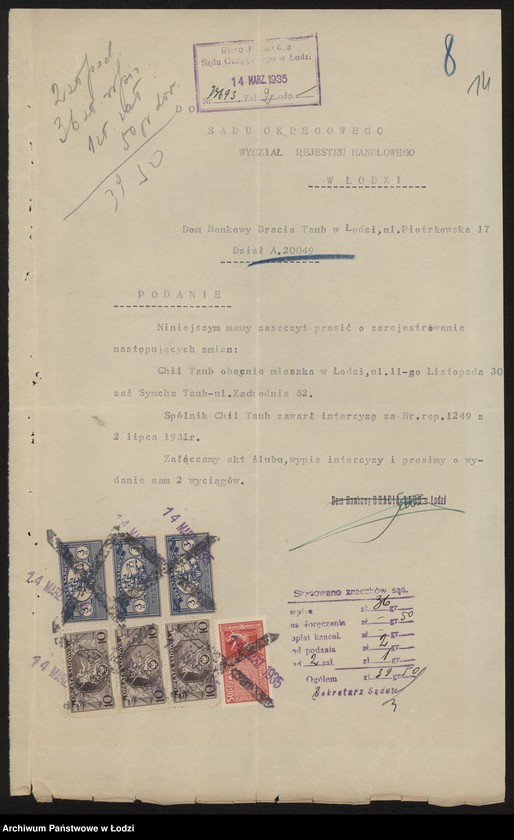 Obraz 16 z jednostki "Dom bankowy bracia Taub- prowadzenie przedsiębiorstwa bankowego"