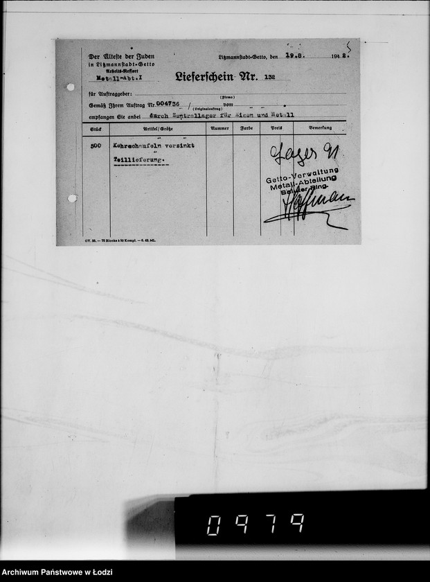 Obraz 9 z jednostki "Amt für zentrale Vewaltungsaufgaben der Luftwaffe Kriegsauftrag 49/41 A.z.V.3000 Kehrschaufeln"