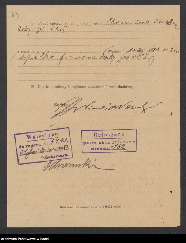 Obraz 15 z jednostki "Chaim Icek Stillerman i S-ka- handel manufakturą"