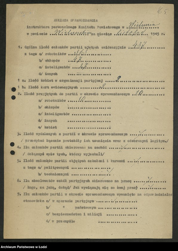 Obraz 6 z jednostki "Ankiety sprawozdawcze instruktora Komitetu Powiatowego Wieluń [z załącznikami]"