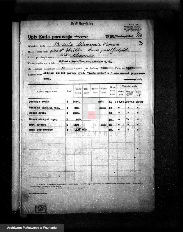 Obraz 7 z jednostki "Mleczarnia parowa /wł. Ebnother/ w Poniecu pow. gostyński nr woj. kotła 6469"