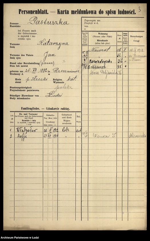 Obraz 5 z jednostki "[Spis ludności Łodzi] Pastuszewski-Patron"
