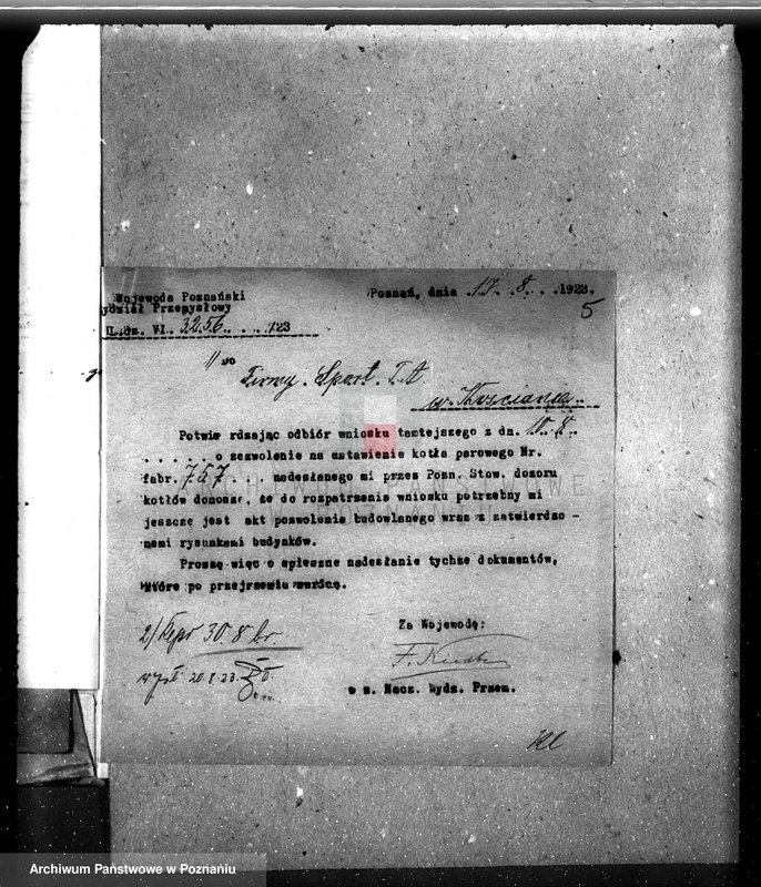 Obraz 10 z jednostki "Towarzystwo Akcyjne "Sport" w Kościanie Fabryka przyborów sportowych w Kościanie nr woj. kotła 1923"