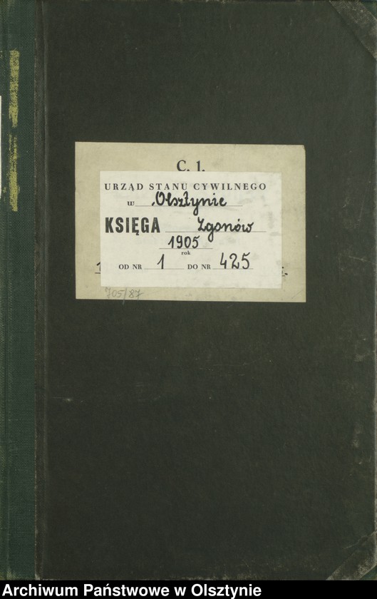 image.from.unit.number "Sterbe-Haupt-Register Tom I, Nr 1 - 425"