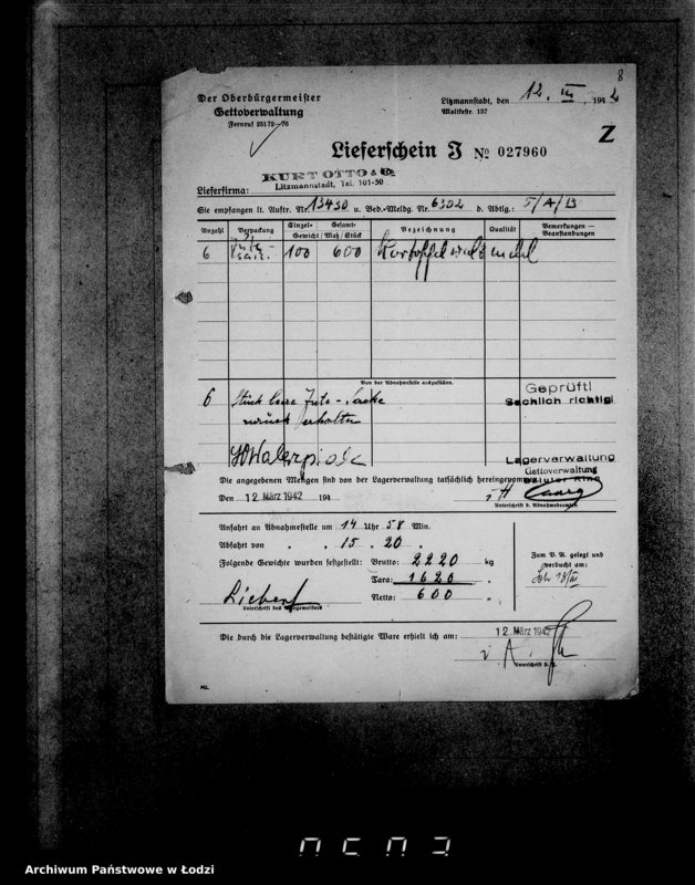 Obraz 4 z jednostki "Aufträge [Lieferscheinen und Rechnungen] 13416-13430 [Dostawa węgla i żywności do Getta]"