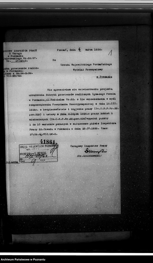 image.from.unit.number "Zatwierdzenie zakładu przemysłowego fabryki przetworów roślinnych Ignacy Pazoła w Poznaniu ul. Kościelna 52"