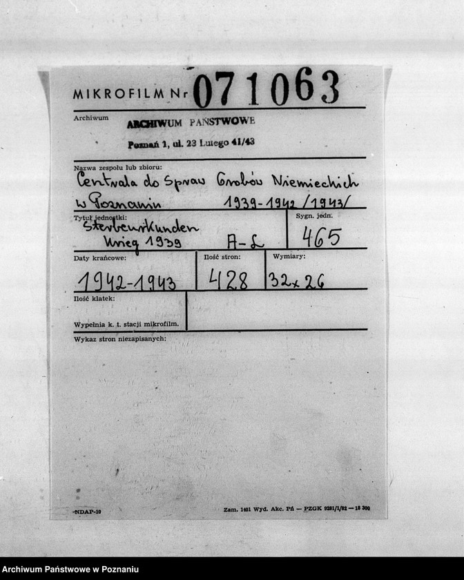 Obraz 2 z jednostki "Sterbeurkunden. Krieg 1939 A - L"