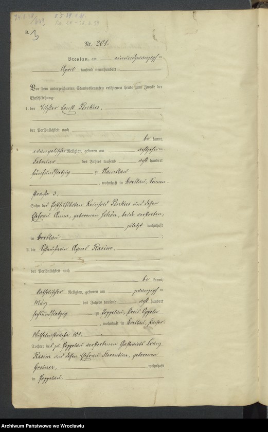 image.from.unit.number "Heiraths-Haupt-Register Breslau IV 1900 Band 2"