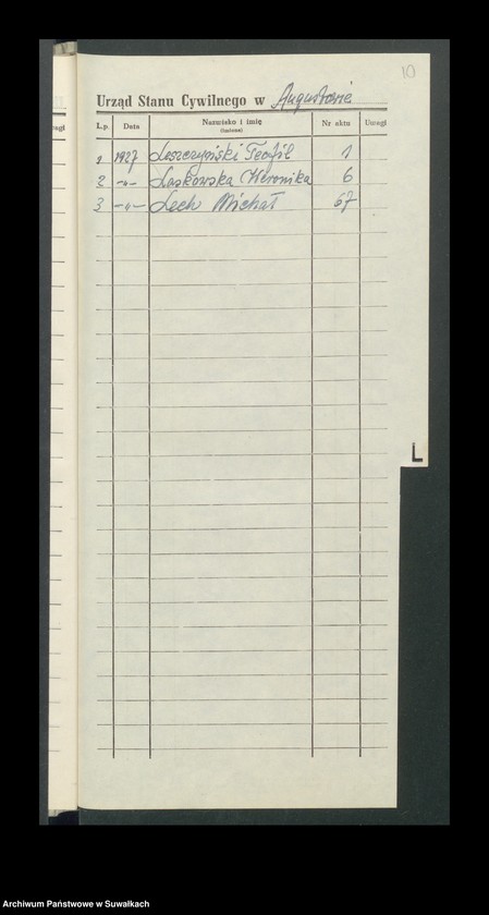 image.from.unit.number "Zgon Urząd Stanu Cywilnego w Augustowie Skorowidz Alfabetyczny rok 1927"