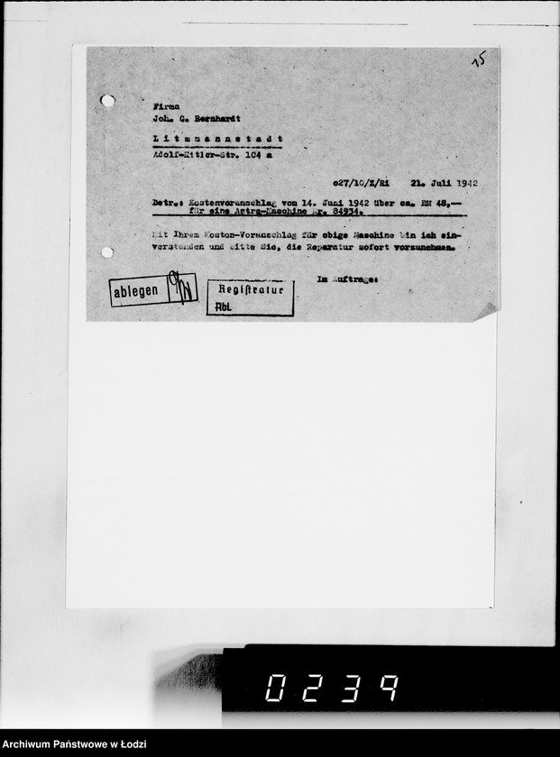 Obraz 19 z jednostki "[Korespondencja z urzędami, instytucjami i firmami] Lit.Ber-Ble"