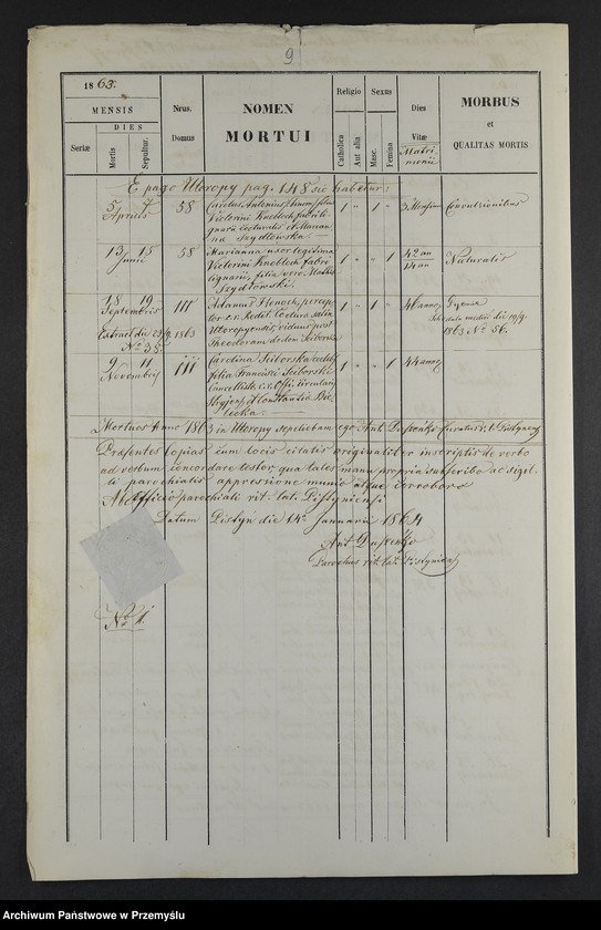 Obraz 11 z jednostki "[Odpisy ksiąg zgonów parafii rzymskokatolickiej Pistyń z lat 1857-1860, 1863-1865]"