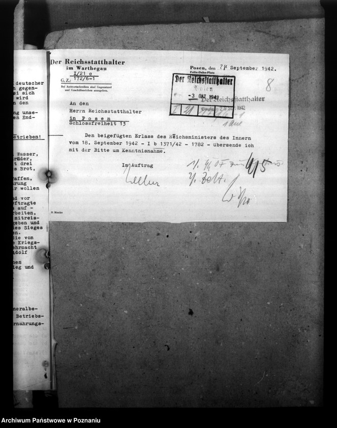 Obraz 12 z jednostki "Regelung des Dienstverhältnisses der Gefolgschaftsmitglieder im Gebiet Posen. Alters- und Hinterbliebenenversorgung. Entfernung der Polen ausdem öffentlichen Dienst"