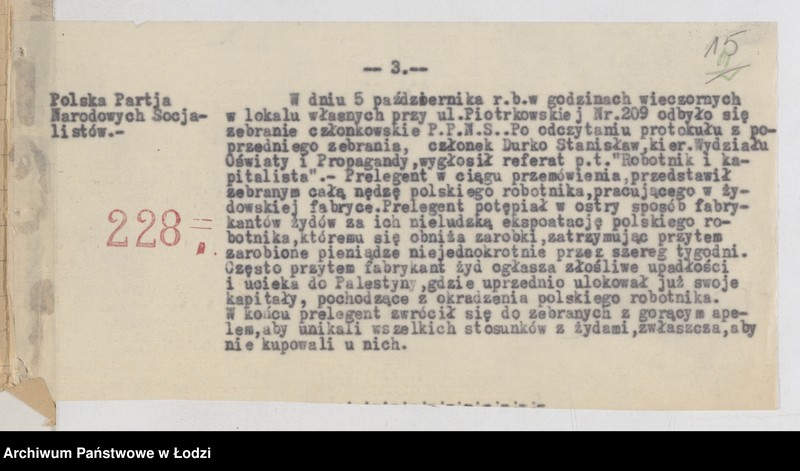 Obraz 20 z jednostki "Wycinki z meldunków doraźnych różnych polskich organizacji politycznych [prawicowych i narodowo-socjalistycznych]"
