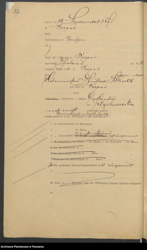 Obraz 14 z jednostki "Die von den Verlobten beigebrachten Urkunden zur Eheschliessung pro 1901. Vol IX"