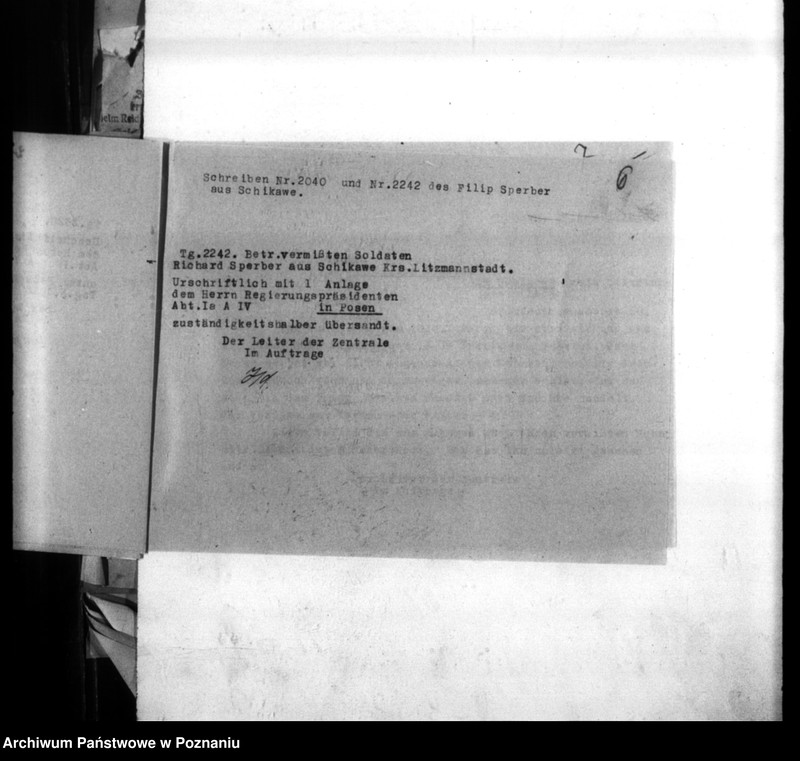Obraz 10 z jednostki "Weiterleitung von Vermisstenmeldungen an die Regierung Posen, Abteilung Ia (Poznań)"