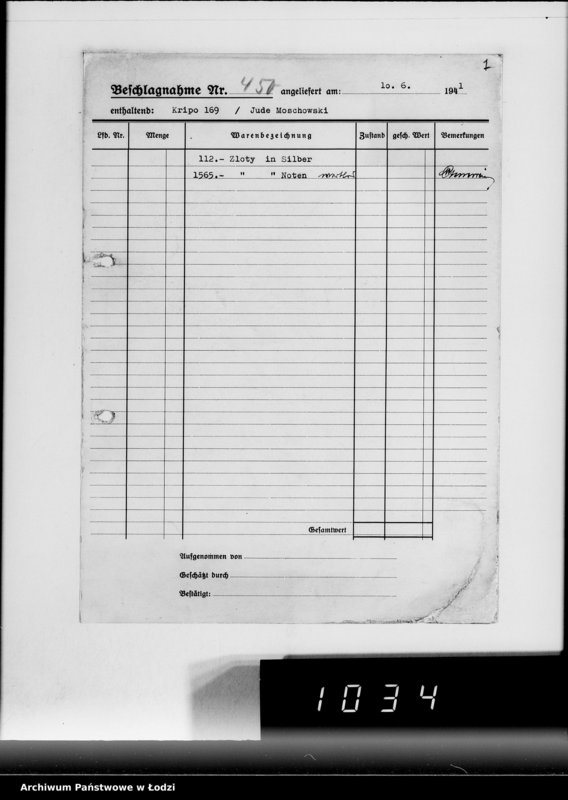 Obraz 6 z jednostki "Kripo.Unterlagen 200-450 [Kartoteka skonfiskowanego majątku ruchomego u Żydów]"