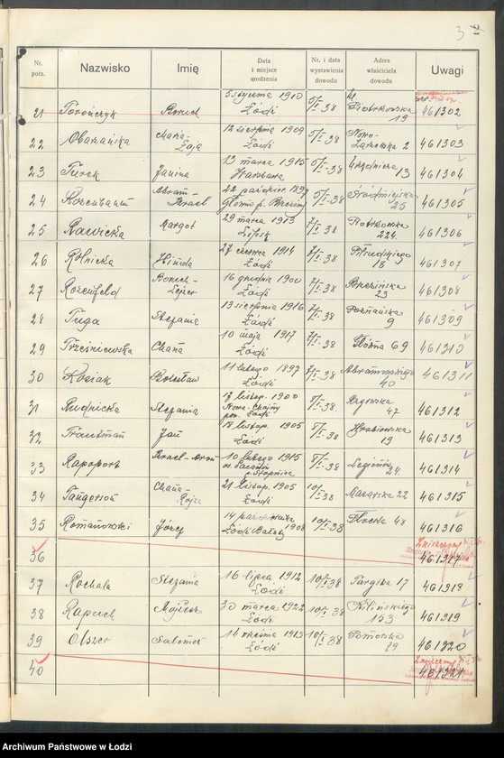 Obraz 5 z jednostki "Ewidencja dowodów osobistych wydanych przez Zarząd Miejski w Łodzi, zespół nr 6 [- nazwiska na litery N, O, R, T]"