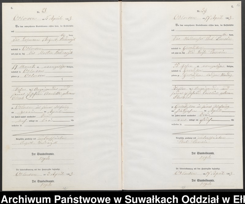 image.from.unit.number "Sterbe-Neben-Register des Preussischen Standes-Amtes Orlowen Kreis Lötzen"