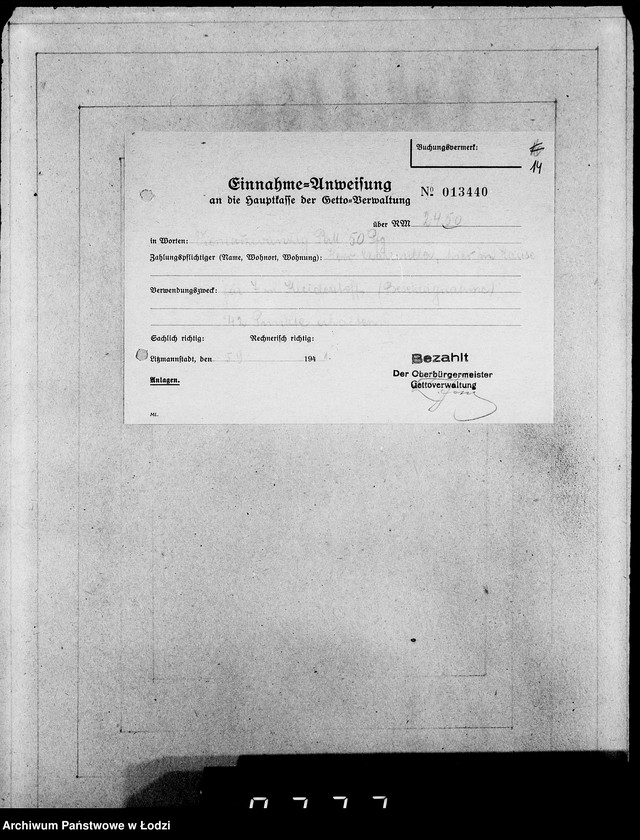 Obraz 18 z jednostki "Einnahme Anweisungen. [Sprzedaż przedmiotów skonfiskowanych]"