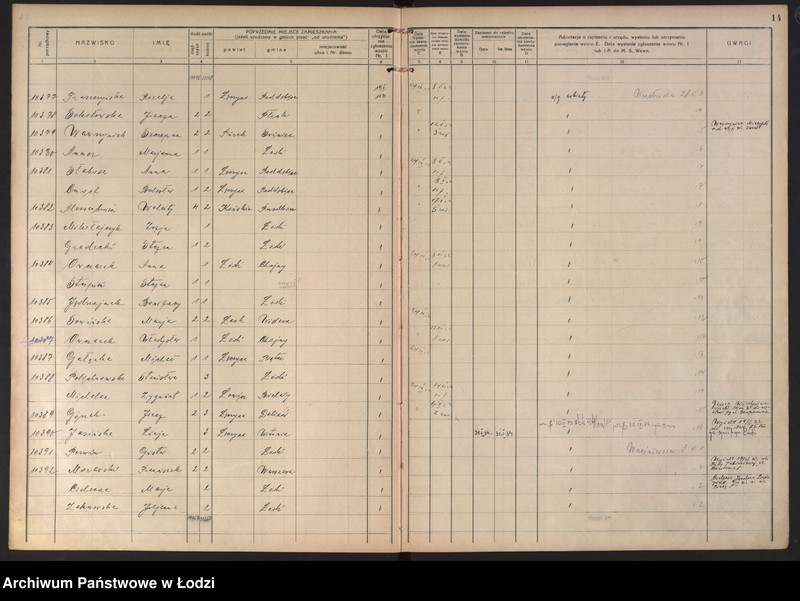image.from.unit.number "Księga kontroli ruchu ludności (rejestr osób przybywających do gminy) Łódź, komisariat I, t. IV, nr 10158-11736"