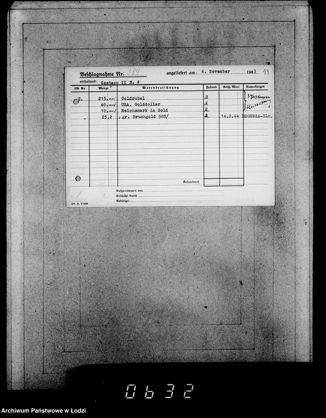 Obraz 18 z jednostki "Gestapo 200-400 [Kartoteka skonfiskowanego majątku ruchomego u Żydów]"