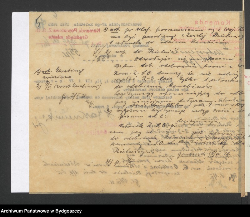 image.from.unit.number "Raporty o stanie uzbrojenia poszczególnych Komend Powiatowych Zachodniej Straży Obywatelskiej i Rozkazy Komendy Wojewódzkiej Pomorze dotyczące uzbrojenia"