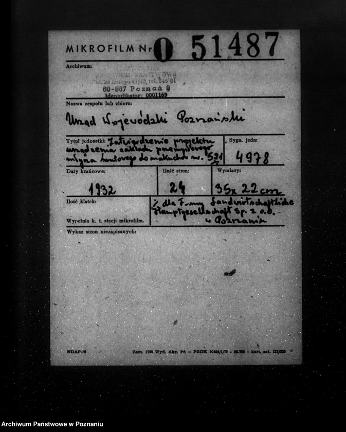 Obraz 2 z jednostki "Zatwierdzenie projektu urządzenia zakładu przemysłowego młyna śrutowego do maków nr 521 dla Firmy Landwirtschaftliche Hauptgesellschaft spółka z o. o. w Poznaniu"