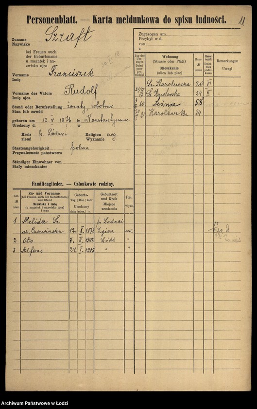 Obraz 13 z jednostki "[Spis ludności Łodzi] Szpulińska-Szron"