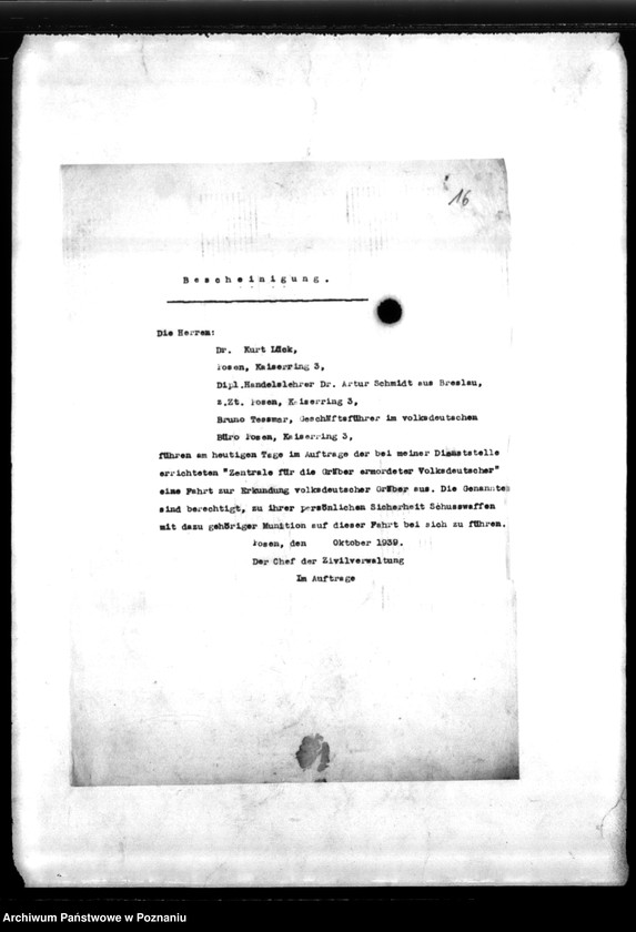 Obraz 20 z jednostki "Podręczna teczka akt dra Kortka, zawierająca informacje o utworzeniu Zentralstelle f.d. Gräber oraz korespondencję w sprawie miejscowych Niemców, zaginionych w 1939 roku"