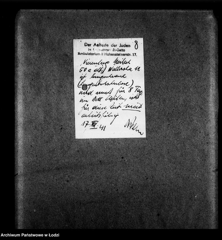 Obraz 8 z jednostki "Federn-und Daunen Abteilung [Zasiłki chorobowe dla pracowników wydziału, zaświadczenia lekarskie, listy pracowników]"