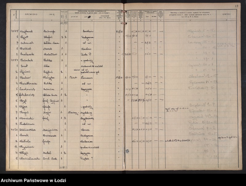 Obraz 20 z jednostki "Księga kontroli ruchu ludności (rejestr osób przybywających do gminy) Łódź, komisariat III, nr 3740-4360, nr 1-3692a"