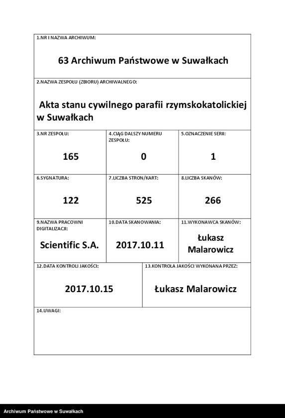 image.from.unit.number "[Księga akt urodzeń, małżeństw i zgonów parafii rzymskokatolickiej w Suwałkach]"