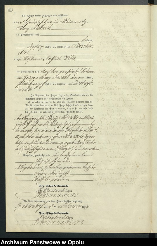 Obraz 16 z jednostki "Heiraths-Neben-Register des Standesamts Borkendorf pro 1891"