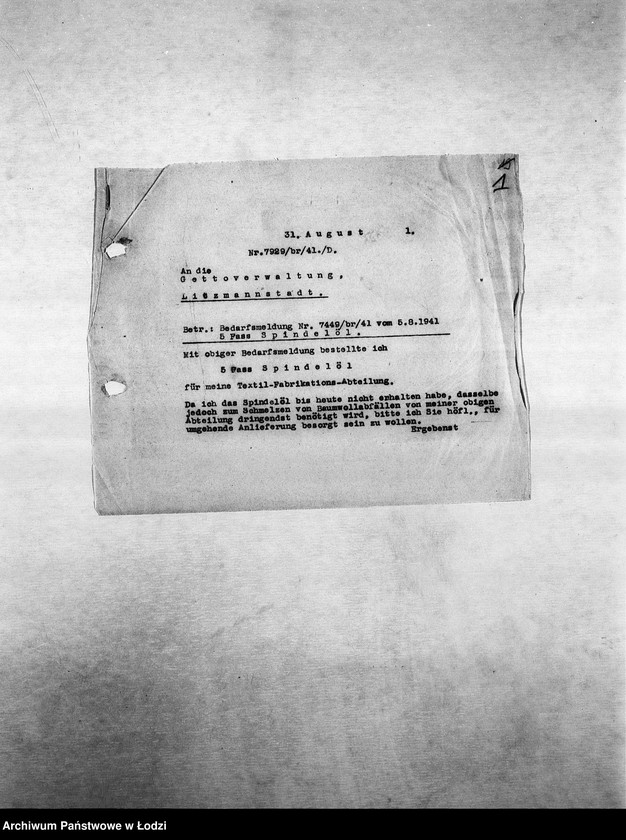 Obraz 4 z jednostki "Textil-Fabrikations-Abteilung [Produkcja i zapotrzebowanie materiałów dla resortu pracy]"