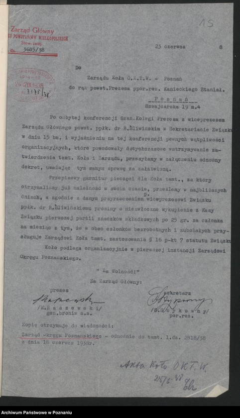 Obraz 19 z jednostki "Koło Obwodowej Komendy Transportu Wojskowego - Poznań korespondencja [Obwodowa Komenda Transportów Wojskowych]"