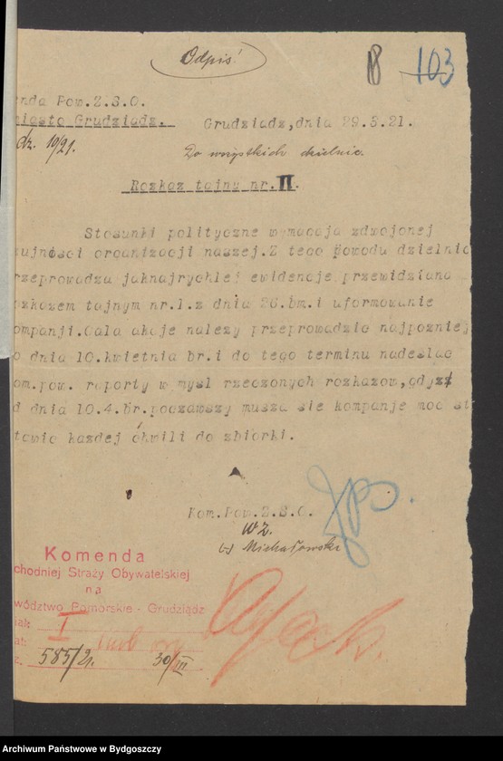 image.from.unit.number "Akta organizacyjno-mobilizacyjne [odnośnie struktury, organizacji, liczebności, rozlokowania członków Zachodniej Straży Obywatelskiej i ich uzbrojenia]"