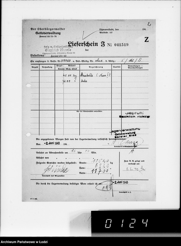 Obraz 6 z jednostki "Lebensmitteleinkauf. Aufträge, [Lieferscheinen und Rechnungen] 19941-19960 [Dostawa artykułów pierwszej potrzeby do Getta]"