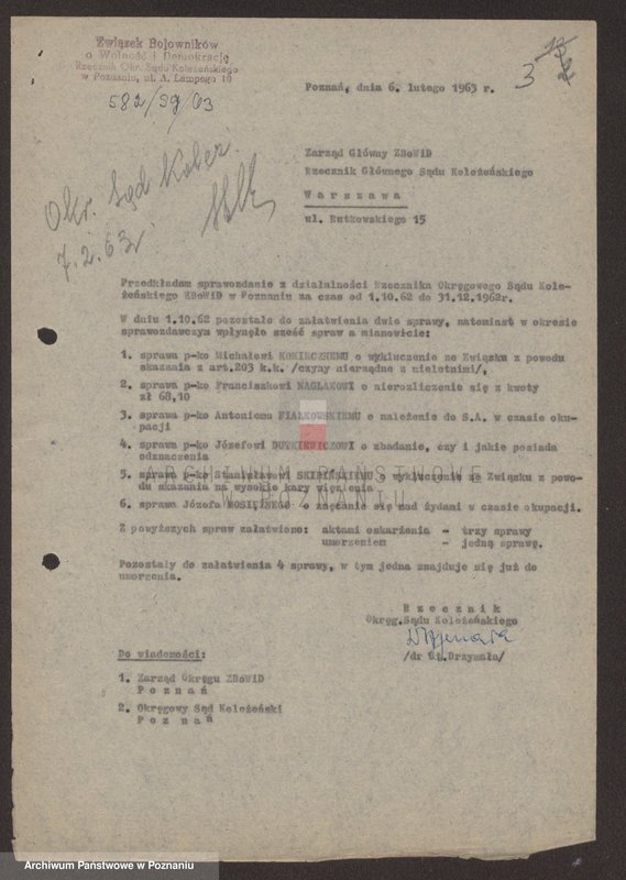 image.from.unit.number "Sprawozdania z działalności Rzecznika Okręgowego Sądu Koleżeńskiego za lata 1960 - 1967."